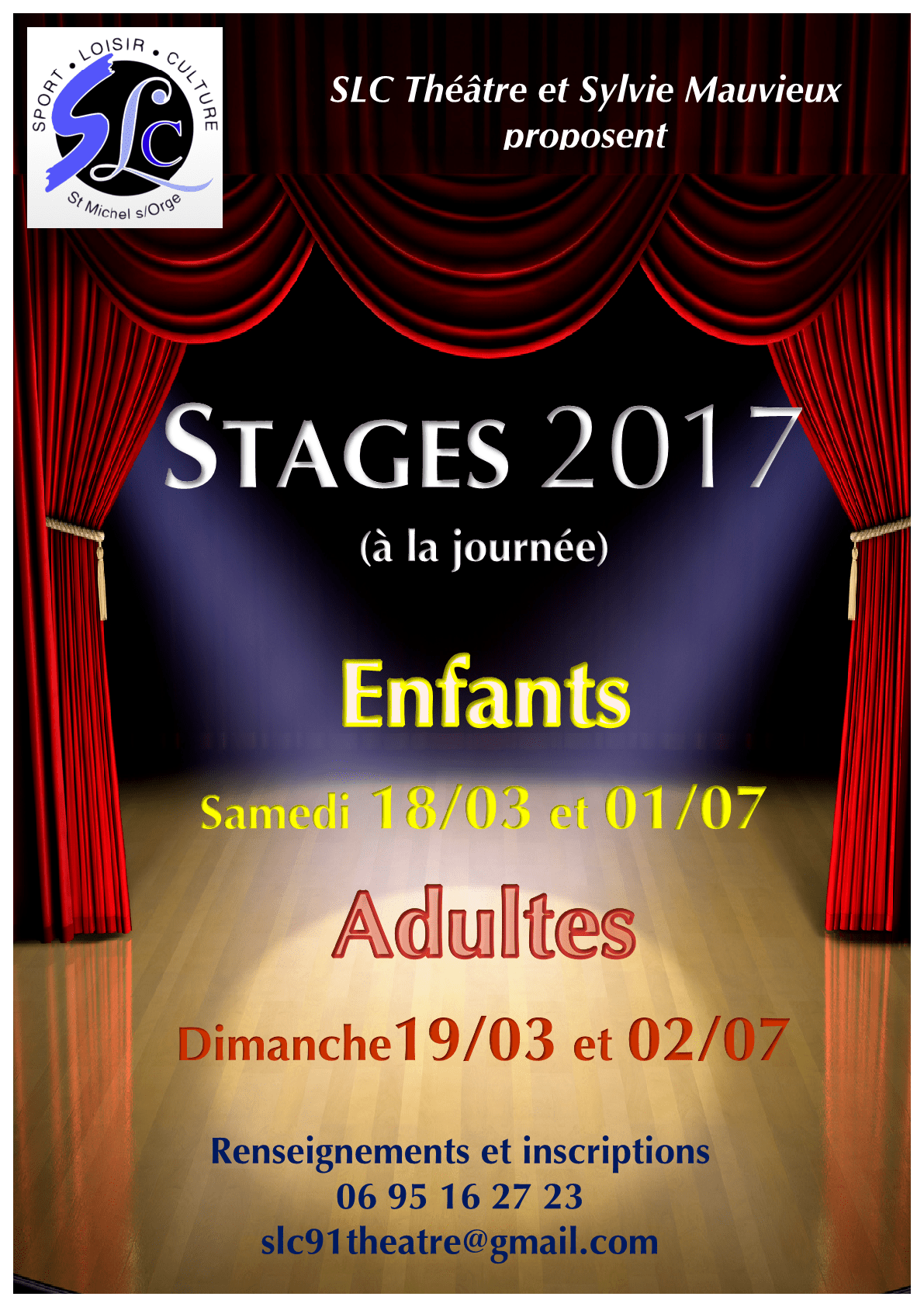 Stage de Théâtre enfants et adultes avec l’association SLC (Mars et Juillet 2017)